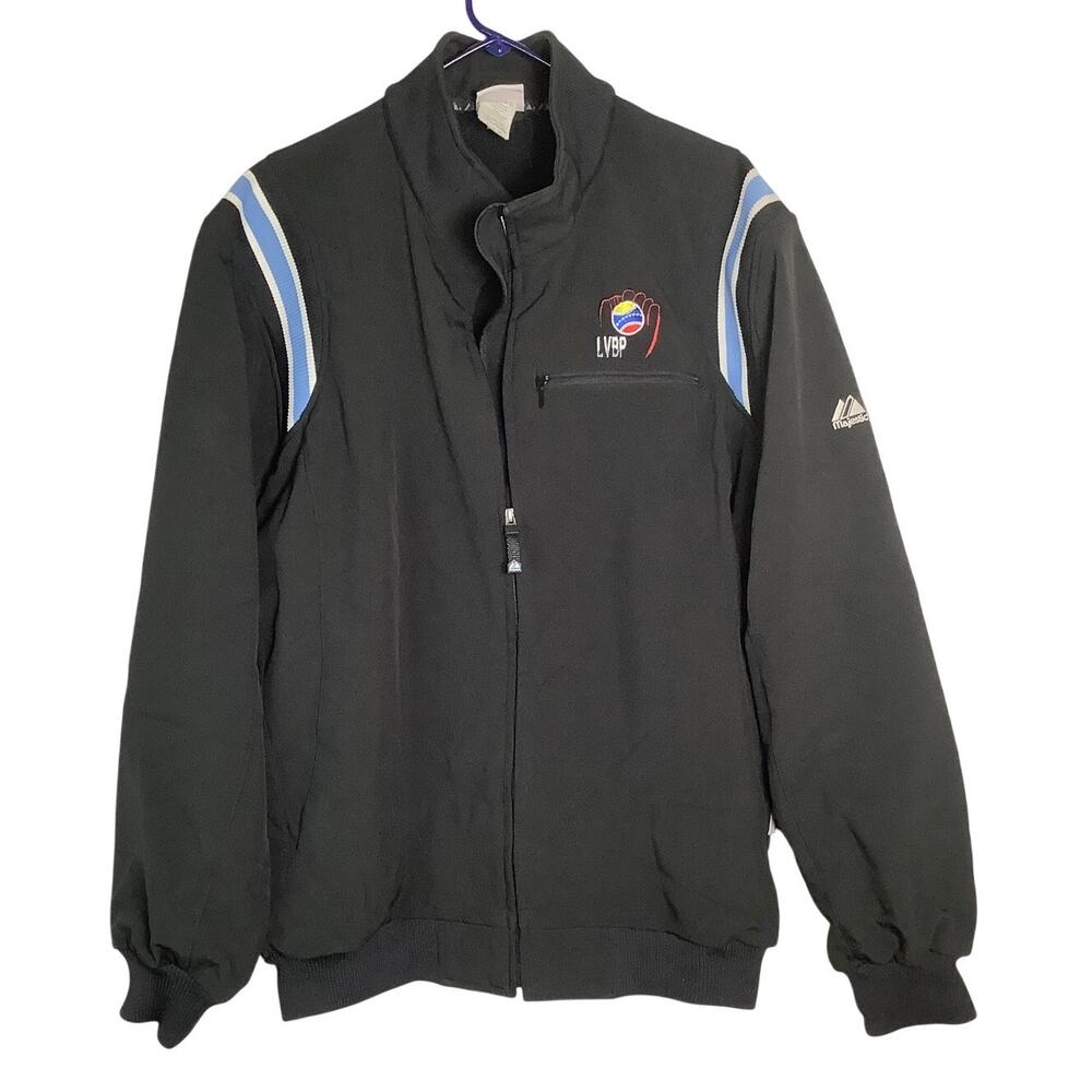 Majestic Mens XL Black Full Zip Athletic Jacket Vintage LVBP Dugout Ump HR12-15